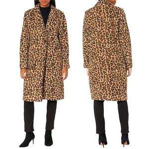 NVLT Leopard-Print Single-Breasted Trench Coat in Tan and Black